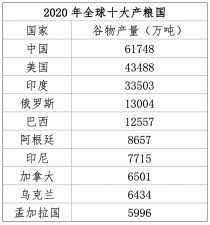世界各项产量排名前十,世界十大粮食产量国